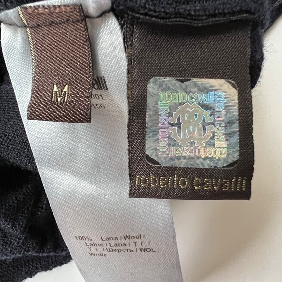 ROBERTO CAVALLI Sweater Pullover Lana Wool lightweight Blue Knit 3D Details Sz M - Picture 5 of 6